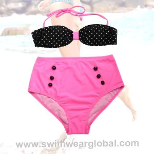 Pink & Black Polka Dot High-Waisted Two-Piece Swimwear | Retro-Inspired