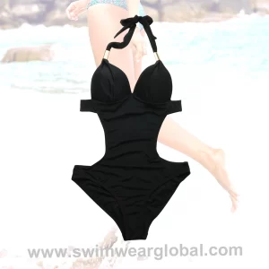 Black Solid One Piece Swimsuit – OEM Manufacturing