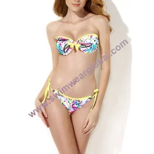 Colorful Graffiti Print Ruffle Trim Bandeau Swimsuit