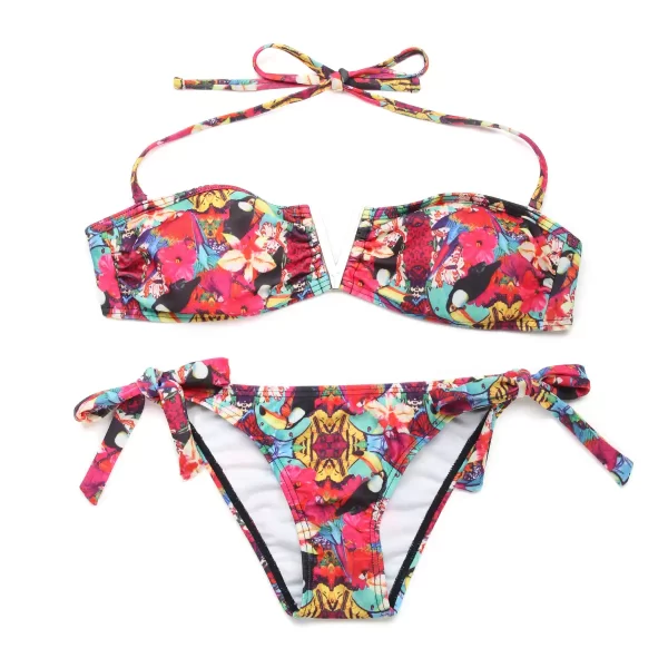 Jungle Floral Digital Print Deep V-Cut Bikini Set Swimsuit - Image 2