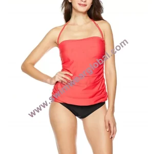 Red Bandeau One-Piece Swimsuit with Detachable Straps