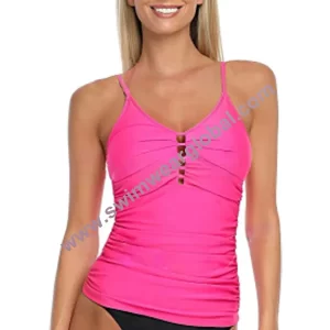 Sultry Pink Cut-Out Tankini Top for Women Swimwear