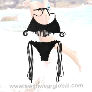 Tassel Twist Cup Black Swimsuit | Women's Sexy Beach Bikini Set