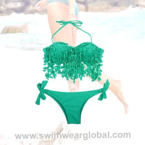 Green Leaf Tassel Two-Piece Swimsuit | Custom Wholesale Bikini Manufacturer