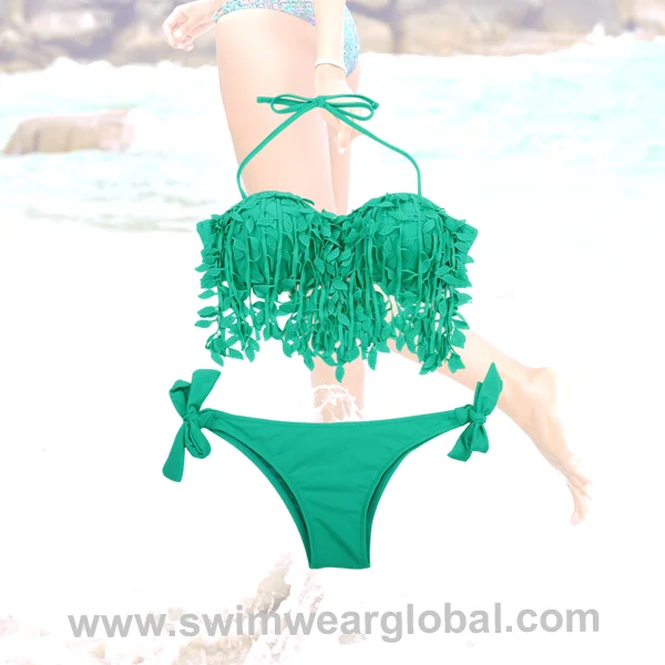 Green Leaf Tassel Two-Piece Swimsuit | Custom Wholesale Bikini Manufacturer