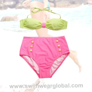 Yellow Green + Pink Sweetheart Binding High Waisted Swimsuit