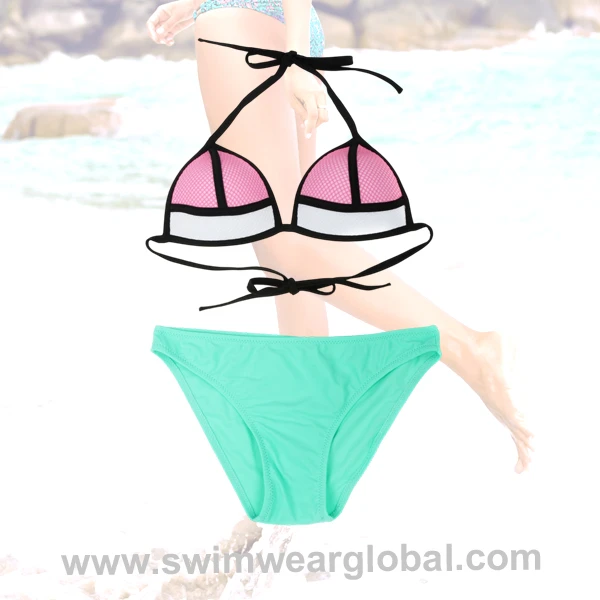 Pink + Green Mesh Triangle Bikini Set